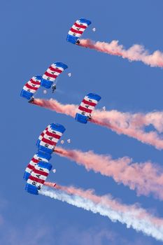 The Royal Air Force Falcons Parachute Display Team in action