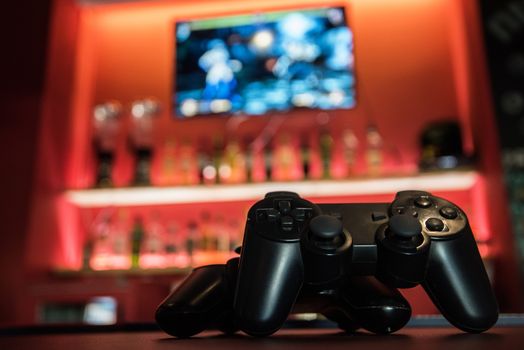 Video games at bar counter