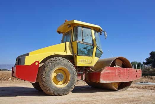 Steamroller in a construction site