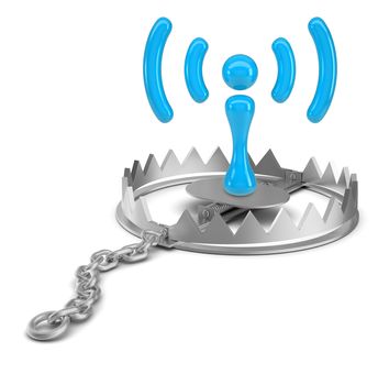 Wi-fi  icon in bear trap on isolated white background, close-up view