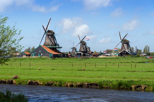 Tourist Destination, Wind mills in Zaanse Schans, The Netherland.