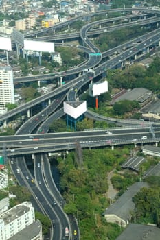 Top view traffic at Bangkok in Thailand