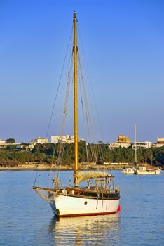 Sailboat in the Porto Colom Bay in Majorca (Spain)