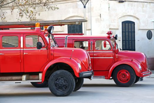 classical red firemen truck