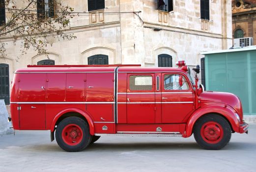Red Vintage Firemen truck in an exhibition
