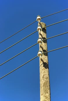 Details of a wooden electricity pole in Spain