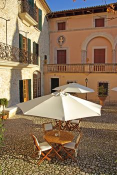typical courtyard of a luxury restaurant in Majorca (Balearic Islands - Spain)