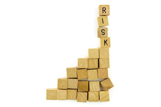 RISK word wooden alphabet blocks on white background from top view