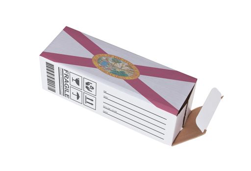 Concept of export, opened paper box - Product of Florida