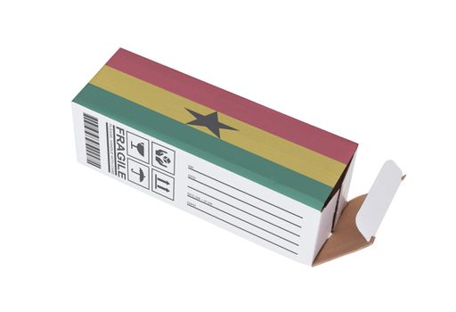 Concept of export, opened paper box - Product of Ghana
