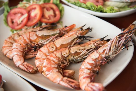 closed up the grilled prawn in restaurant