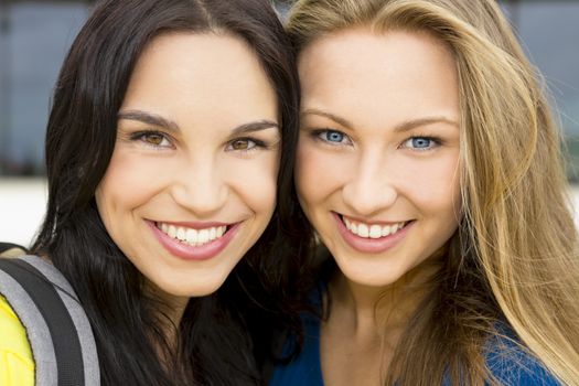 Portrait of a beautiful two young girls smiling