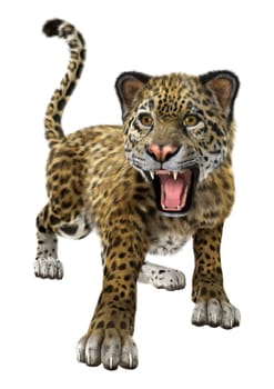 3D digital render of a big cat jaguar isolated on white background