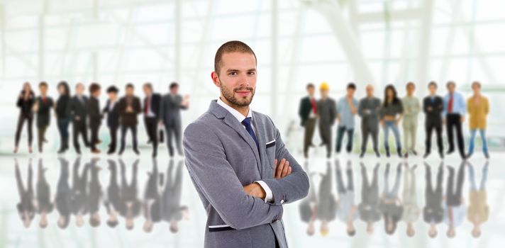 business man in front of a group of people