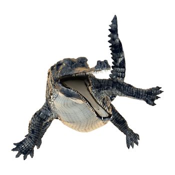 3D digital render of a gharial or Gavialis gangeticus, or gavial, or fish-eating crocodile isolated on white background