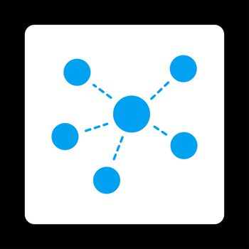 Connections icon. Glyph style is blue and white colors, flat rounded square button on a black background.