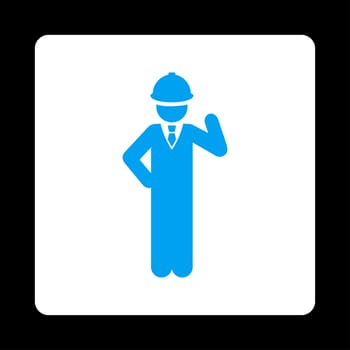 Engineer icon. Glyph style is blue and white colors, flat rounded square button on a black background.