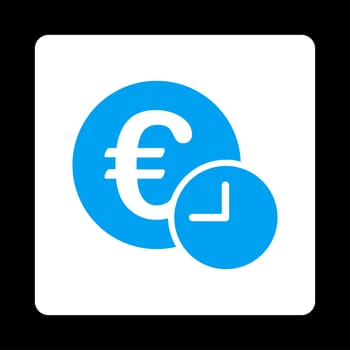 Euro credit icon. Glyph style is blue and white colors, flat rounded square button on a black background.