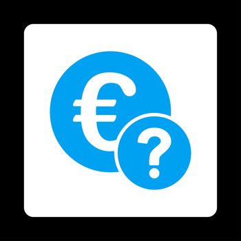 Euro status icon. Glyph style is blue and white colors, flat rounded square button on a black background.