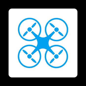 Nanocopter icon. Glyph style is blue and white colors, flat rounded square button on a black background.