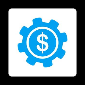 Payment options icon. Glyph style is blue and white colors, flat rounded square button on a black background.