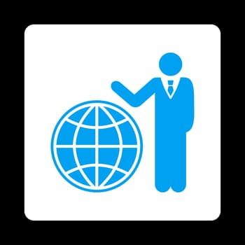 Planetary icon. Glyph style is blue and white colors, flat rounded square button on a black background.