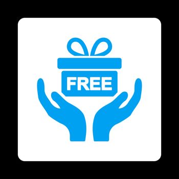 Present icon. Glyph style is blue and white colors, flat rounded square button on a black background.