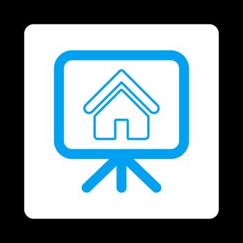 Project icon. Glyph style is blue and white colors, flat rounded square button on a black background.