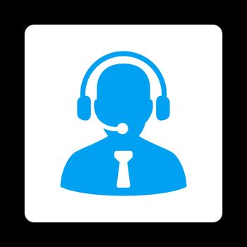 Reception operator icon. Glyph style is blue and white colors, flat rounded square button on a black background.