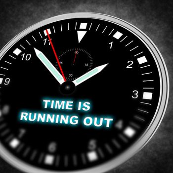 Illustration of a watch with text "TIME IS RUNNING OUT"
