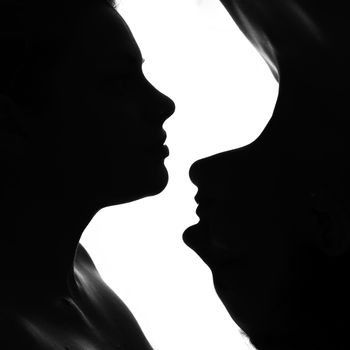 profile of two girls in black and white