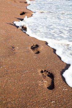 Trail of foot steps on the beach