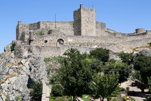 The narrow streets, white houses and medieval castle of Marvao in Portugal