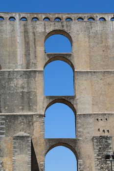 The arches of the Roman Aqueduct Aqueduto da Amoreira in Elvas in Portugal