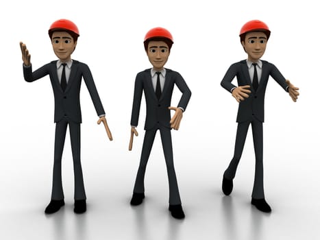 3d men construction engineer  happy and walking concept on white background, front angle view