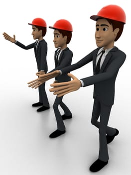3d men construction engineer  happy and walking concept on white background, side angle view
