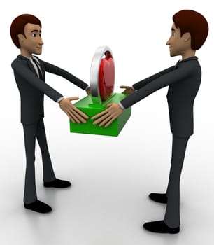 3d man giving heart to another man concept on white background, front angle view