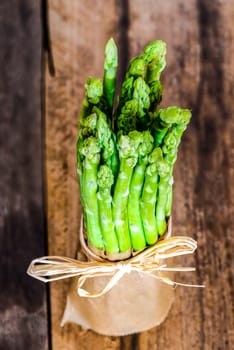 Bunch of fresh green asparagus spears tied
