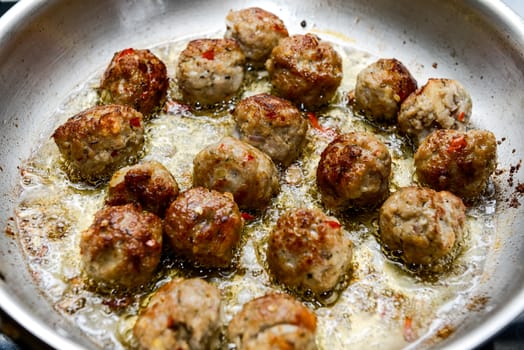 Cooking, food. Meatballs on the pan