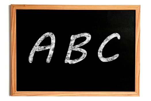 ABC Chalk Text on Chalkboard with Wooden Frame Isolated on White