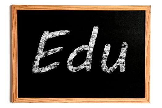 Edu Chalk Text on Chalkboard with Wooden Frame Isolated on White