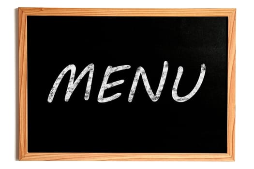 Menu Chalk Text on Chalkboard with Wooden Frame on White