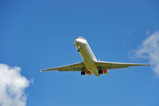 Big White Passenger Plane landing in the island of Majorca