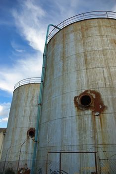 Abandoned Industrial Towers used for liquid storage