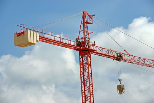 Big Red Construction Crane working in a site