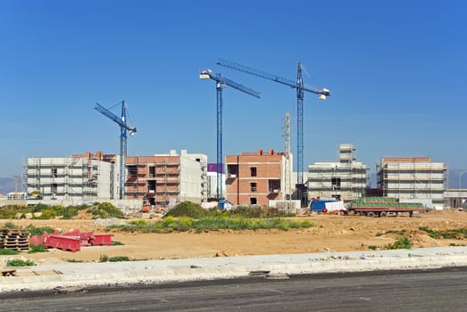 Construction works in several blocks of flat houses