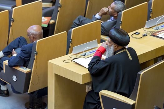 Addis Ababa - July 28: Religions leaders await the arrival of President Obama on July 28, 2015, at the AU Conference Centre in Addis Ababa, Ethiopia.