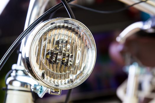 Silver bike lights close up