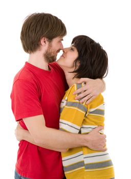 Happy smiling couple in love. Over white background