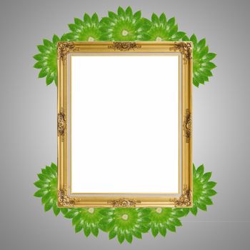 Gold louise and leaves photo frame isolated white background